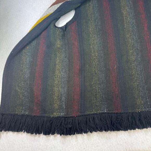 Vintage Sears Sweater Color Stripe Knit Fringe Knit Vest 60s 70s Brady Bunch - Picture 5 of 14